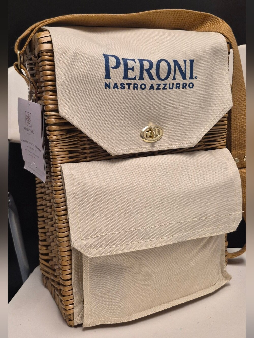 Peroni Nastro Azzurro Picnic Time Wicker Basket Wine Cheese Tote Set